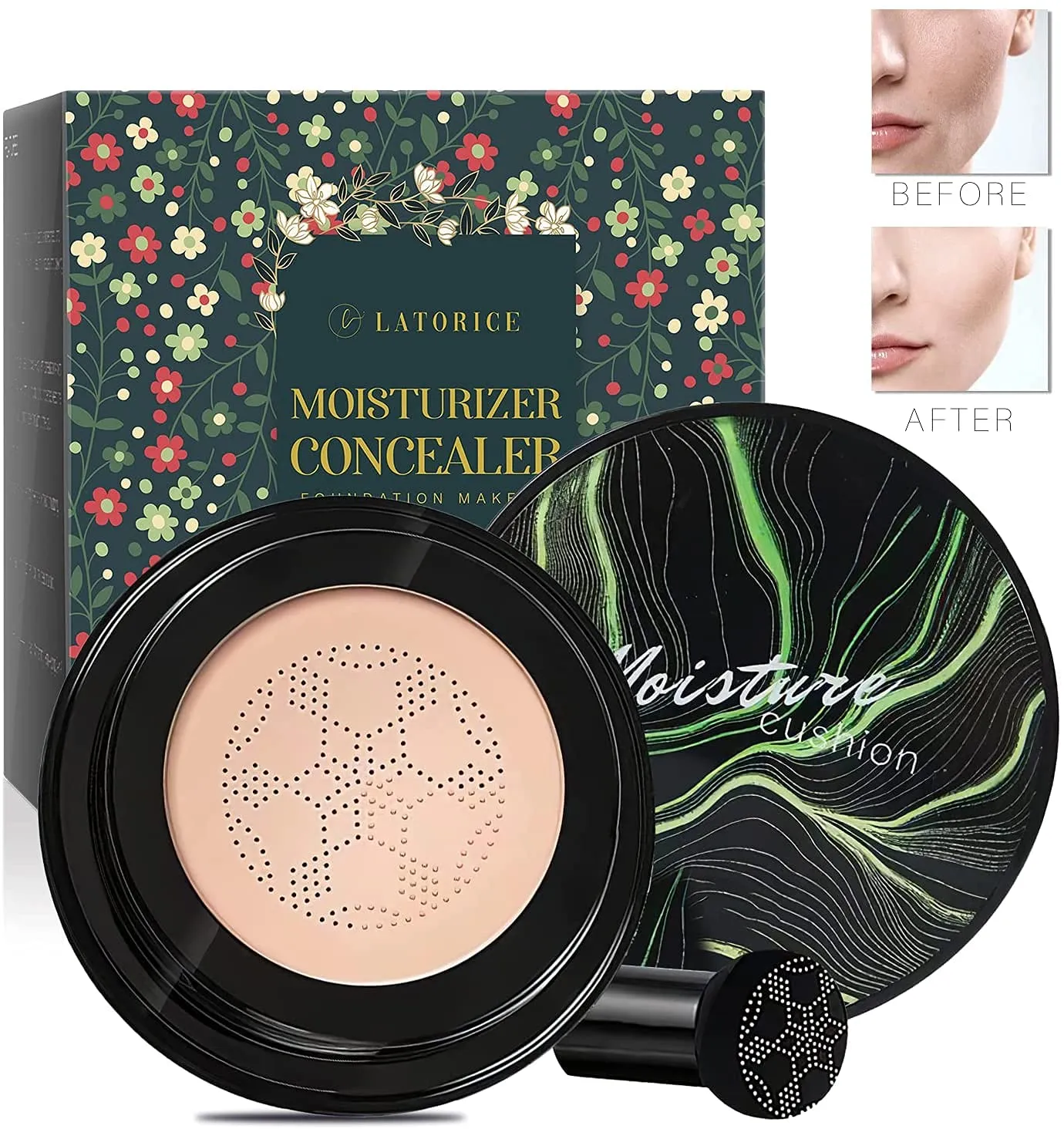 Mushroom Head Foundation,Air Cushion CC Cream BB Cream, Moisturizing Concealer, Bright Makeup Base Long Lasting with Mushroom Makeup Sponge, Easy to Apply, Package may vary