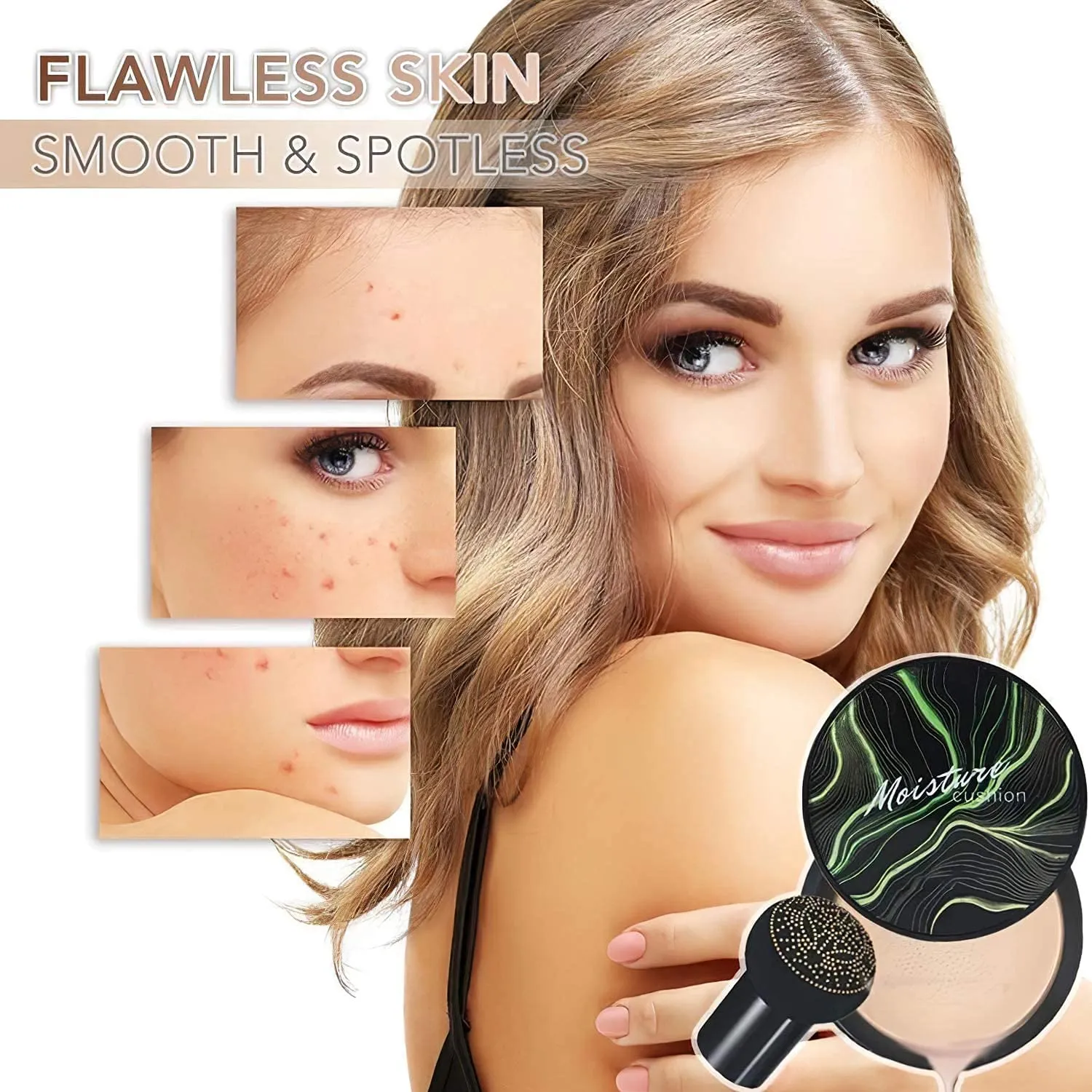 Mushroom Head Foundation,Air Cushion CC Cream BB Cream, Moisturizing Concealer, Bright Makeup Base Long Lasting with Mushroom Makeup Sponge, Easy to Apply, Package may vary